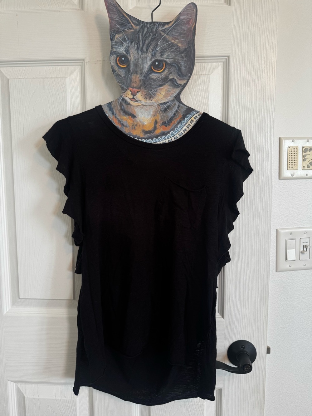 Women's Black Ruffle Sleeve Tee - Breathable Everyday Top